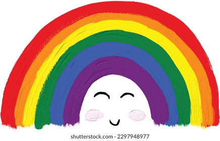 Smile happy rainbow  oil paint brush  style watercolor background.LGBT  Pride month watercolor texture concept. vector