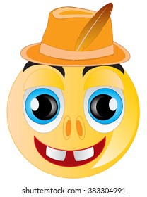 Smile in hat c feather on white background is insulated