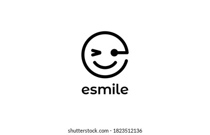 Smile Head Face Happy Emoticon With Initial Letter E Logo Design Inspiration