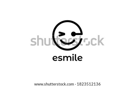 Smile Head Face Happy Emoticon with Initial Letter E Logo design Inspiration