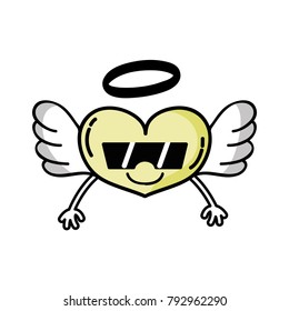 smile heart angel kawaii with arms and sunglasses