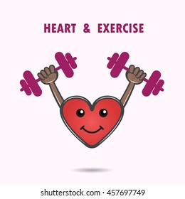 Smile heart shape with the barbell on background.Heart Care logo.Healthcare & Medical logo concept.Vector illustration