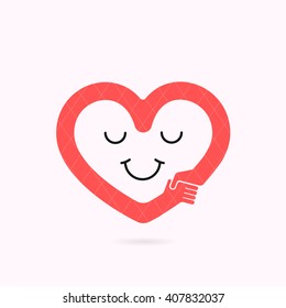 Smile Heart Shape And Handshake Symbol.Heart Care Logo.Healthcare & Medical Concept.Vector Illustration