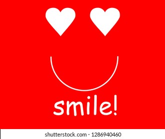 smile with hearts on a red background and the word smile in english