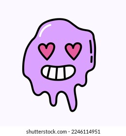 Smile with hearts-eyes Hand drawn doodle Valentine's Day illustration. Love and romantic cute icon.  Single element 