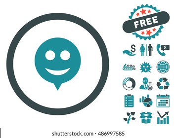 Smile Hint pictograph with free bonus design elements. Vector illustration style is flat iconic bicolor symbols, soft blue colors, white background.