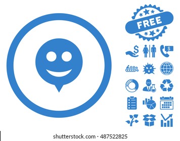 Smile Hint pictograph with free bonus elements. Vector illustration style is flat iconic symbols, cobalt color, white background.