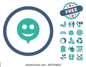 Smile Hint pictograph with free bonus pictograph collection. Vector illustration style is flat iconic bicolor symbols, cobalt and cyan colors, white background.