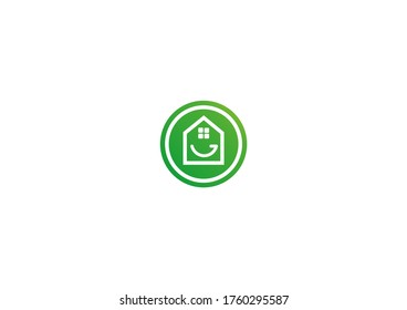 Logotipo del vector del hogar sonriente con concepto de diseño de círculo redondo