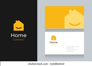 Smile  house logo with business card template. Vector graphic design elements editable for company and entrepreneur.