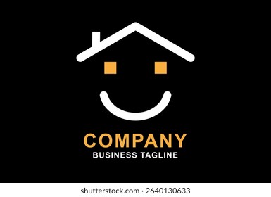 Smile house or smiling home logo, vector icon design, stay home flat vector sign, real estate logo. 