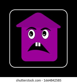 Smile house. Square home. Building. Roof. Smiley faces. Head.