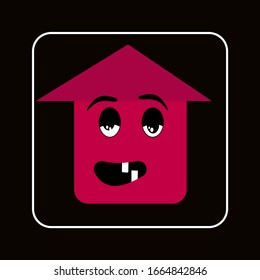 Smile house. Square home. Building. Roof. Smiley faces. Head.