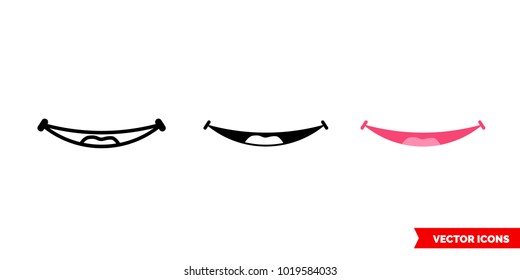 Smile icon of 3 types: color, black and white, outline. Isolated vector sign symbol.