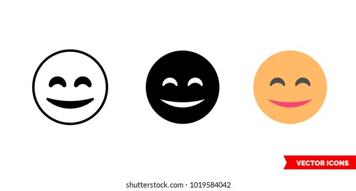 Smile icon of 3 types: color, black and white, outline. Isolated vector sign symbol.