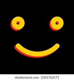 Smile icon. 3D Extruded Yellow Icon with Red Sides a Black background. Illustration.