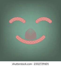 Smile icon. Apricot Icon with Brick Red parquet floor graphic pattern on a Ebony background. Feldgrau. Green. Illustration.
