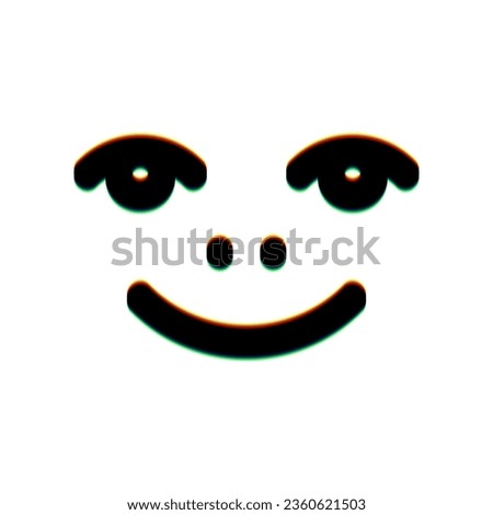 Smile icon. Black Icon with vertical effect of color edge aberration at white background. Illustration.