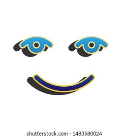 Smile icon. Blue icon with gold contour with dark gray shadow at white background. Illustration.