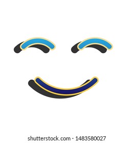 Smile icon. Blue icon with gold contour with dark gray shadow at white background. Illustration.