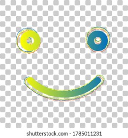 Smile icon. Blue to green gradient Icon with Four Roughen Contours on stylish transparent Background. Illustration.