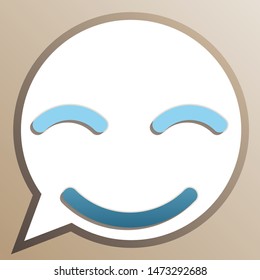 Smile icon. Bright cerulean icon in white speech balloon at pale taupe background. Illustration.