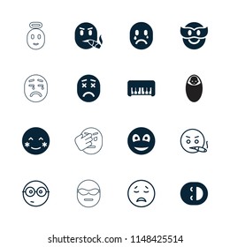 Smile icon. collection of 16 smile filled and outline icons such as piano toy, blush, smiley, crying emot, nerd, smoking emot. editable smile icons for web and mobile.
