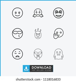 Smile icon. collection of 9 smile outline icons such as smiling emot, crying emot, smiley. editable smile icons for web and mobile.