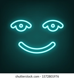 Smile icon. Cyan neon icon in the dark. Bluring. Luminescence. Illustration.