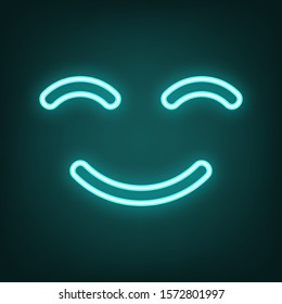 Smile icon. Cyan neon icon in the dark. Bluring. Luminescence. Illustration.