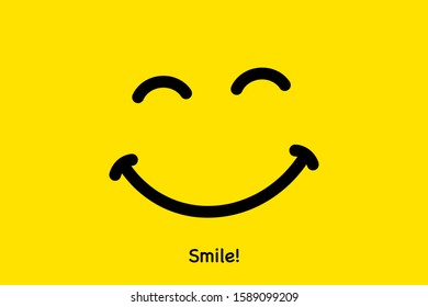 Smile icon. Face Smiling logo on yellow background. Smiling emoticon vector illustration