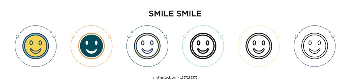 Icono de sonrisa sonriente en línea delgada, contorno y estilo de trazo. Ilustración vectorial de dos diseños de iconos vectores de sonrisa de color y negro se pueden utilizar para móviles, ui, web