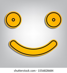 Smile icon. Flat orange icon with overlapping linear black icon with gray shadow at whitish background. Illustration.