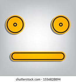 Smile icon. Flat orange icon with overlapping linear black icon with gray shadow at whitish background. Illustration.