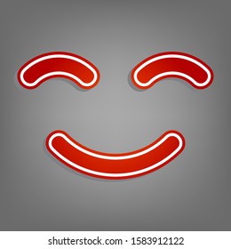 Smile icon. Flat red icon with linear white icon with gray shadow at grayish background. Illustration.