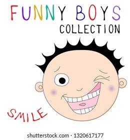 Smile icon, funny emotions. Winking eye vector illustration. 