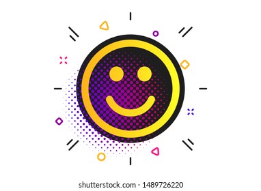 Smile icon. Halftone dots pattern. Happy face chat symbol. Classic flat smile icon. Vector