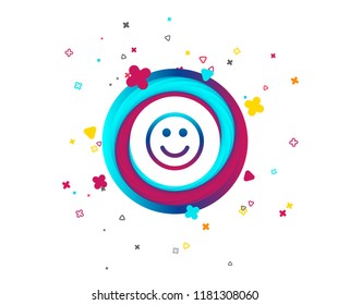 Smile icon. Happy face chat symbol. Colorful button with icon. Geometric elements. Smile vector design.
