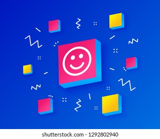 Smile icon. Happy face chat symbol. Isometric cubes with geometric shapes. Creative shopping banners. Template for design. Vector