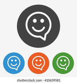 Smile icon. Happy face chat speech bubble symbol. Circle buttons with flat icon. Vector