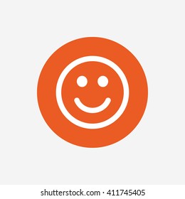 Smile icon. Happy face chat symbol. Orange circle button with icon. Vector