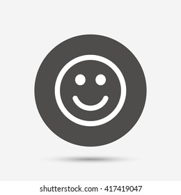 Smile icon. Happy face chat symbol. Gray circle button with icon. Vector