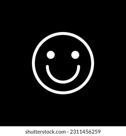 Smile icon. Happy face icon. Customer feedback vector emoticon. White line smile icon on black background.