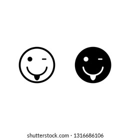 smile icon/ Happy face/ line style icon/ black vector symbol of smile with tongue