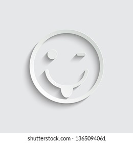 smile icon. Happy face. Smiling Emoticon icon, paper icon  with shadow 