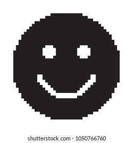 Smile icon. Happy face symbol. Pixel art. Black and white vector illustration.