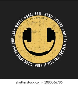 smile icon and headset, for t-shirt printing and various jobs, tee graphic design.