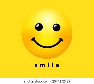 Smile icon, holiday banner design. Smiling emoticon vector logo on yellow background. World Smile Day, October 1