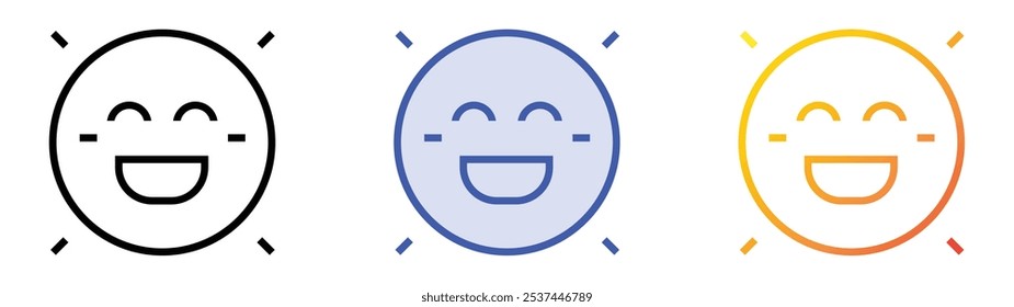 ícone de sorriso. Design de estilo linear, preenchimento azul e gradiente isolado em plano de fundo branco