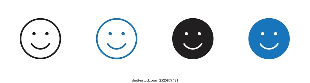 Smile icon linear graphics set vector in black
